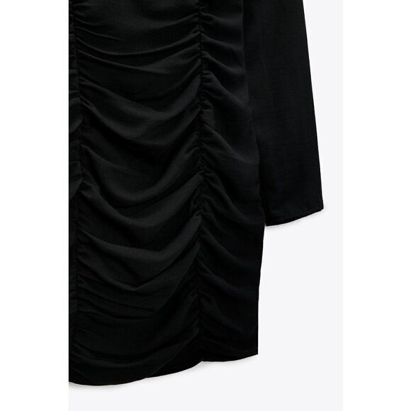 ZARA Women Black RHINESTONE DRESS WITH DRAPED NECKLINE - Picture 5 of 7
